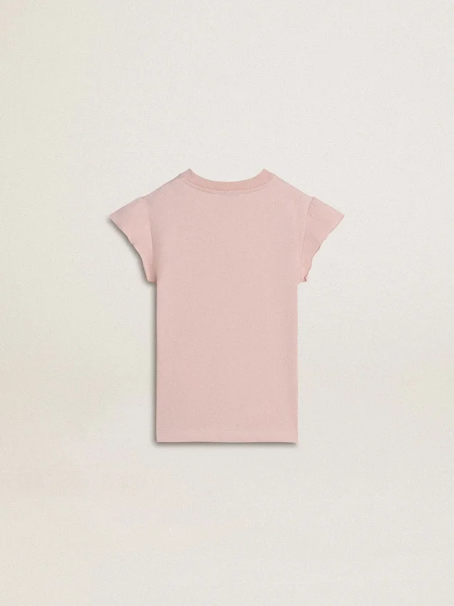 Chemise rose pour fille à manches à volants et broderie