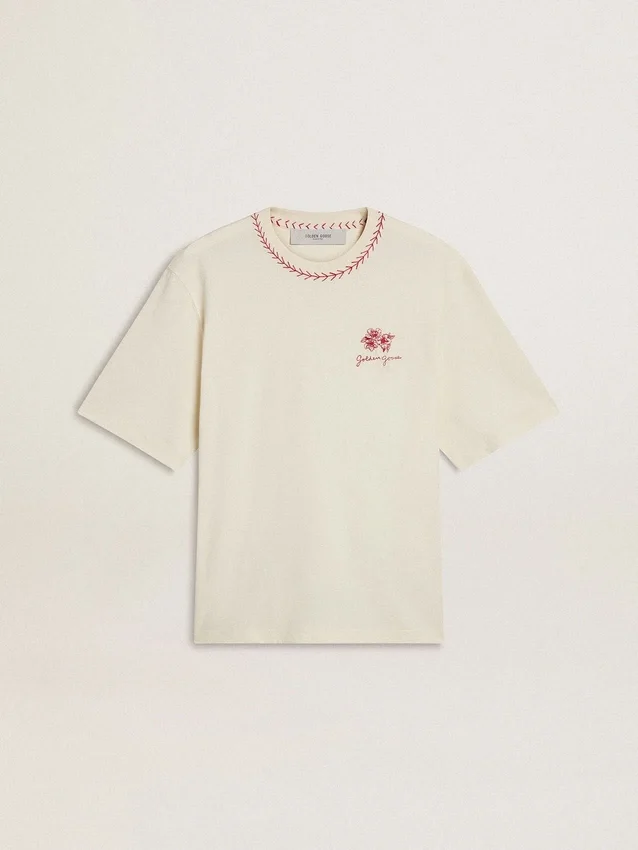 Chemise sans manches blanche délavée avec broderie rouge pour le Nouvel An chinois
