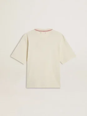 Chemise sans manches blanche délavée avec broderie rouge pour le Nouvel An chinois