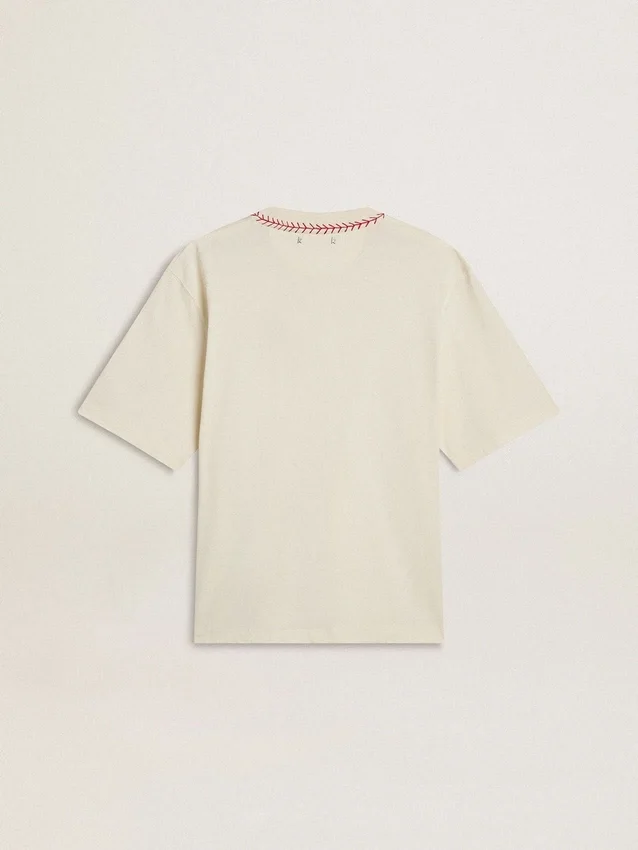 Chemise sans manches blanche délavée avec broderie rouge pour le Nouvel An chinois