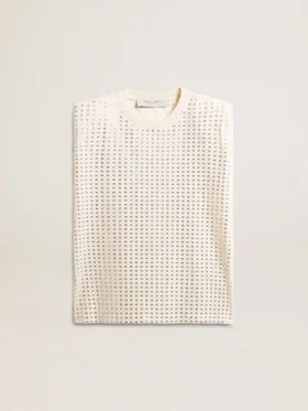 Chemise sans manches blanche vieillie ornée de cristaux