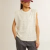 Chemise sans manches blanche vieillie ornée de cristaux