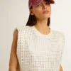 Chemise sans manches blanche vieillie ornée de cristaux