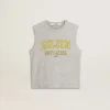 Chemise sans manches gris pour femme avec imprimé jaune
