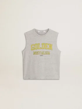 Chemise sans manches gris pour femme avec imprimé jaune