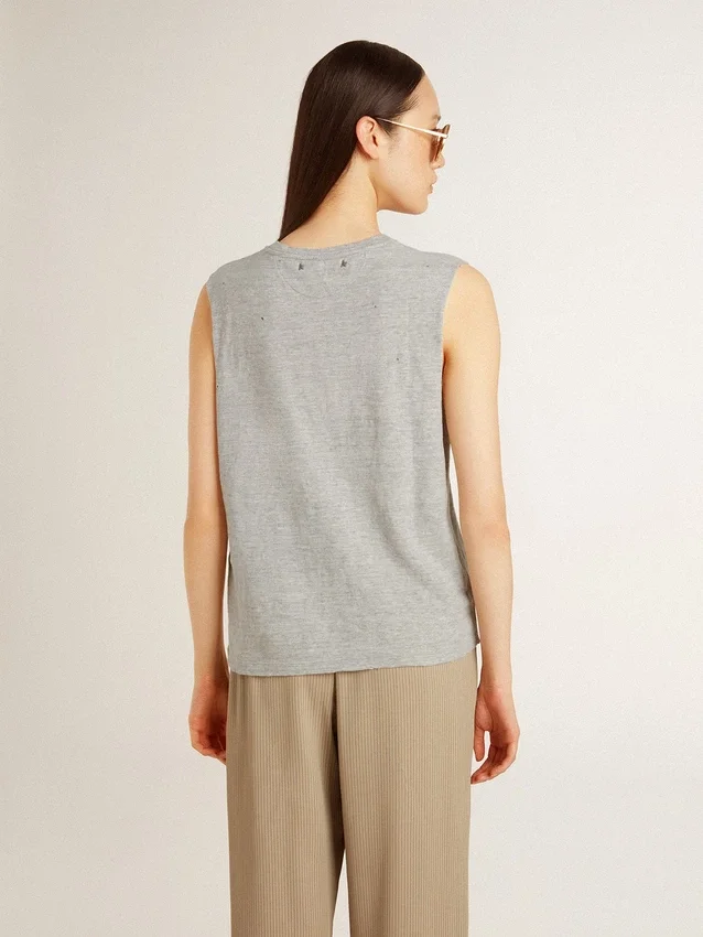 Chemise sans manches gris pour femme avec imprimé jaune