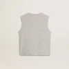 Chemise sans manches gris pour femme avec imprimé jaune