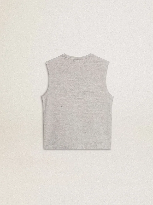 Chemise sans manches gris pour femme avec imprimé jaune