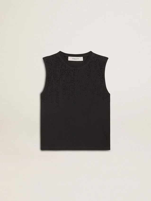 Chemise sans manches noire délavée avec broderie dégradée ton sur ton