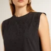 Chemise sans manches noire délavée avec broderie dégradée ton sur ton