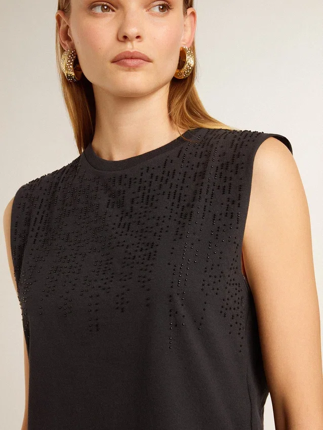 Chemise sans manches noire délavée avec broderie dégradée ton sur ton