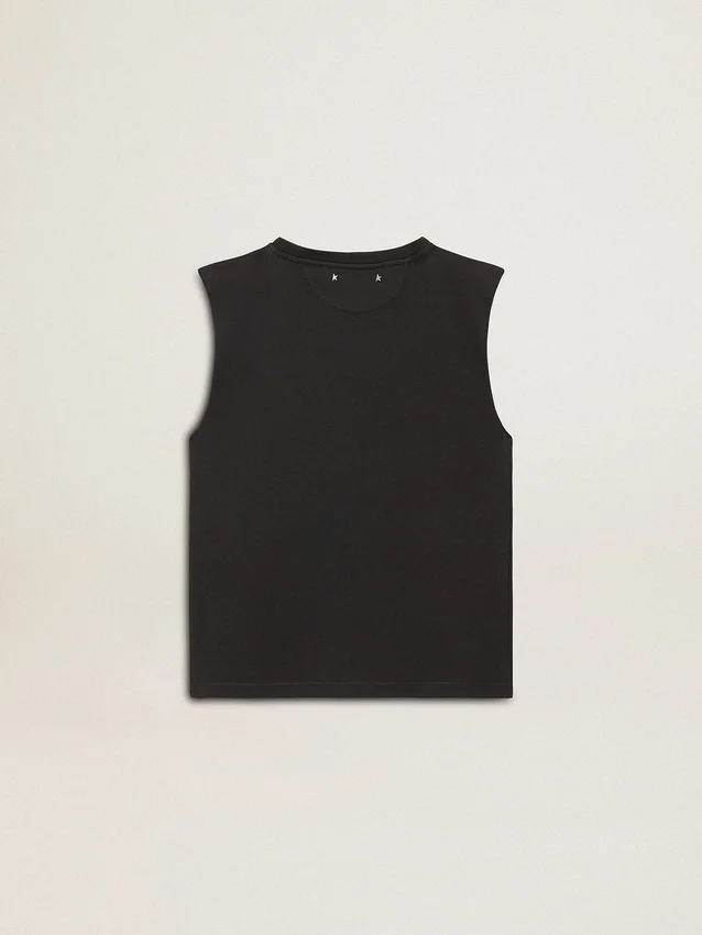 Chemise sans manches noire délavée avec broderie dégradée ton sur ton
