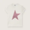 Chemise « Star » pour fille en jersey de coton blanc avec une étoile rose pailletée