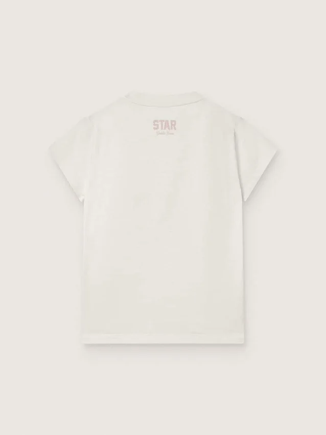 Chemise « Star » pour fille en jersey de coton blanc avec une étoile rose pailletée