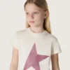 Chemise « Star » pour fille en jersey de coton blanc avec une étoile rose pailletée