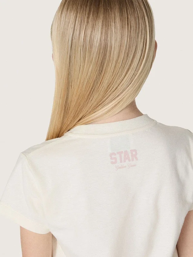 Chemise « Star » pour fille en jersey de coton blanc avec une étoile rose pailletée