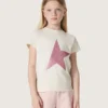 Chemise « Star » pour fille en jersey de coton blanc avec une étoile rose pailletée