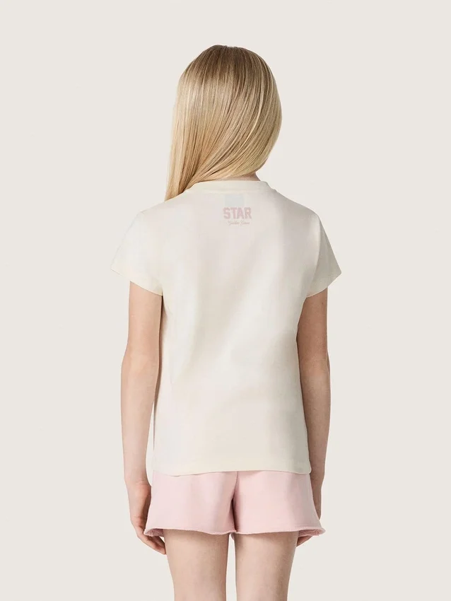 Chemise « Star » pour fille en jersey de coton blanc avec une étoile rose pailletée