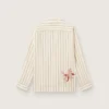 Chemise unisexe en coton et lin rayé écru et sable, avec broderies