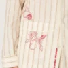 Chemise unisexe en coton et lin rayé écru et sable, avec broderies
