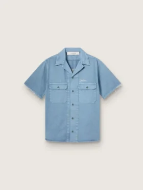 Chemise unisexe en denim bleu clair avec broderie dans le dos