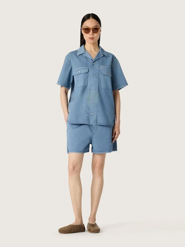 Short unisexe en sergé de coton bleu clair