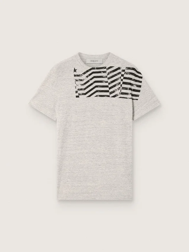 Chemise unisexe en jersey gris chiné avec imprimé drapeau