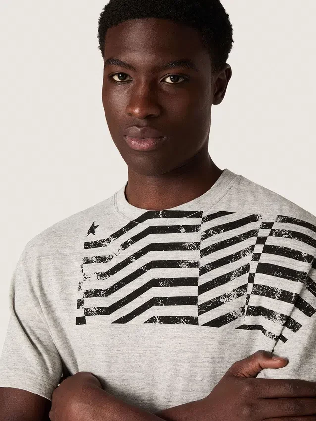 Chemise unisexe en jersey gris chiné avec imprimé drapeau