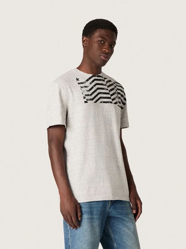 Chemise unisexe en jersey gris chiné avec imprimé drapeau