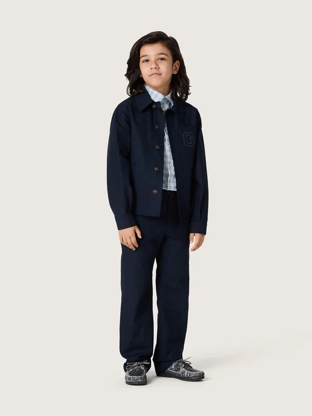 Chemise unisexe Journey en toile de coton bleue avec logo brodé