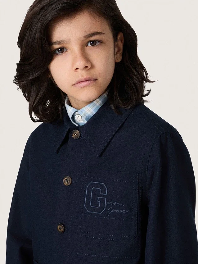 Chemise unisexe Journey en toile de coton bleue avec logo brodé