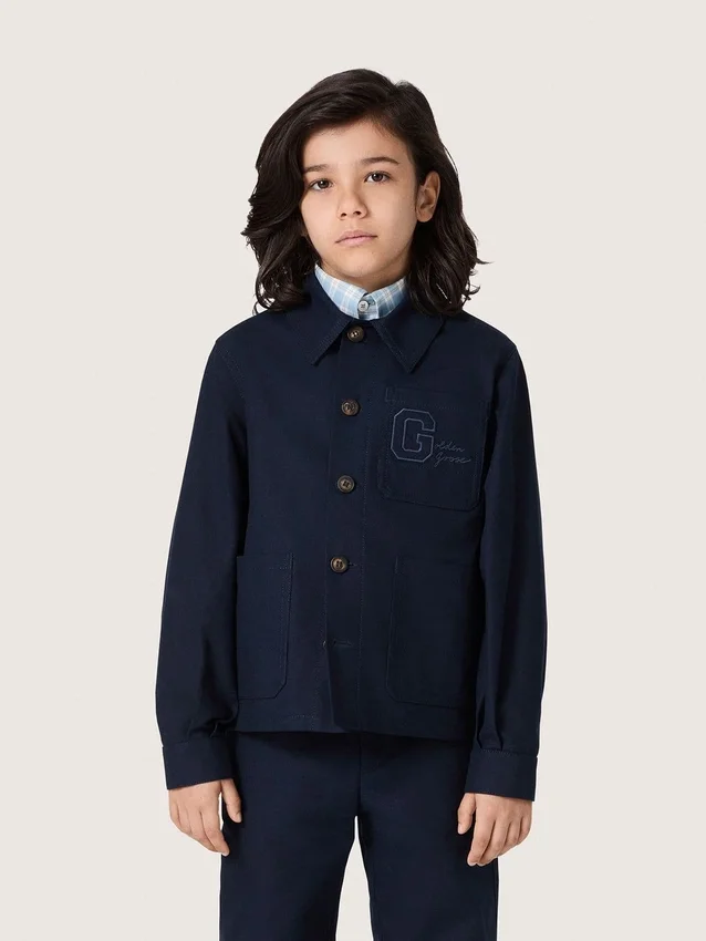 Chemise unisexe Journey en toile de coton bleue avec logo brodé
