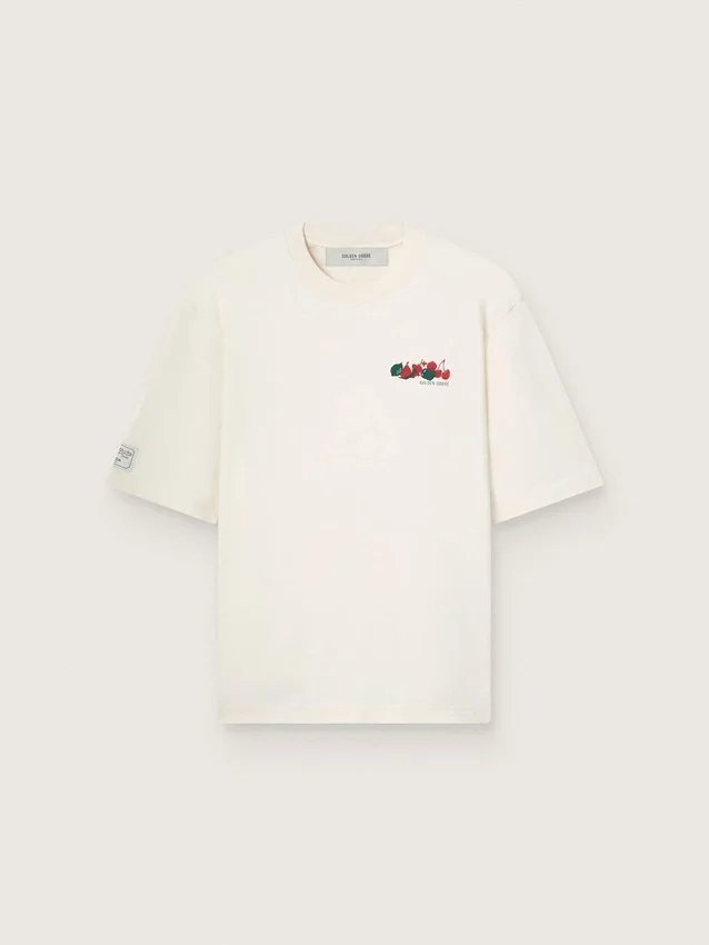 Chemise unisexe Resort en coton blanc avec imprimé et logo