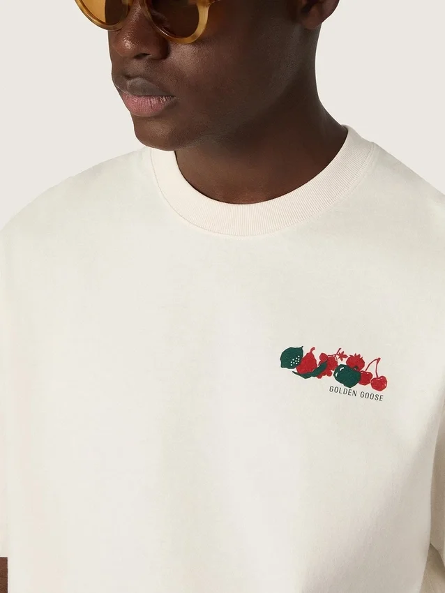 Chemise unisexe Resort en coton blanc avec imprimé et logo