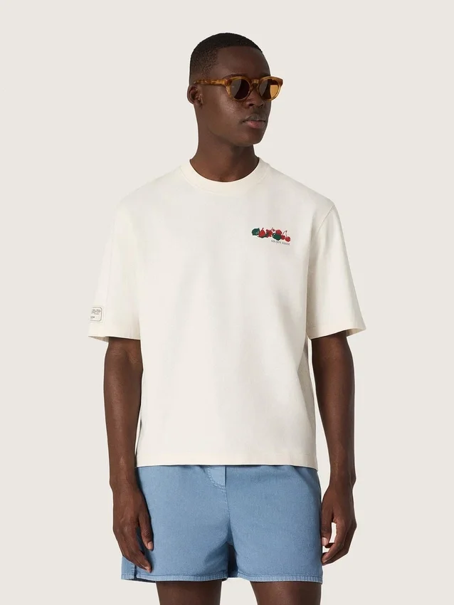 Chemise unisexe Resort en coton blanc avec imprimé et logo