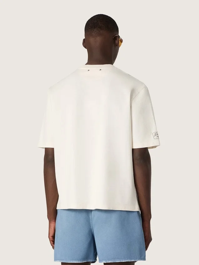 Chemise unisexe Resort en coton blanc avec imprimé et logo