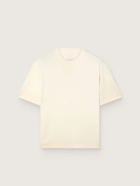 Chemise unisexe « Star » en coton blanc, ornée de cristaux dégradés sur toute la surface et d’un imprimé dans le dos