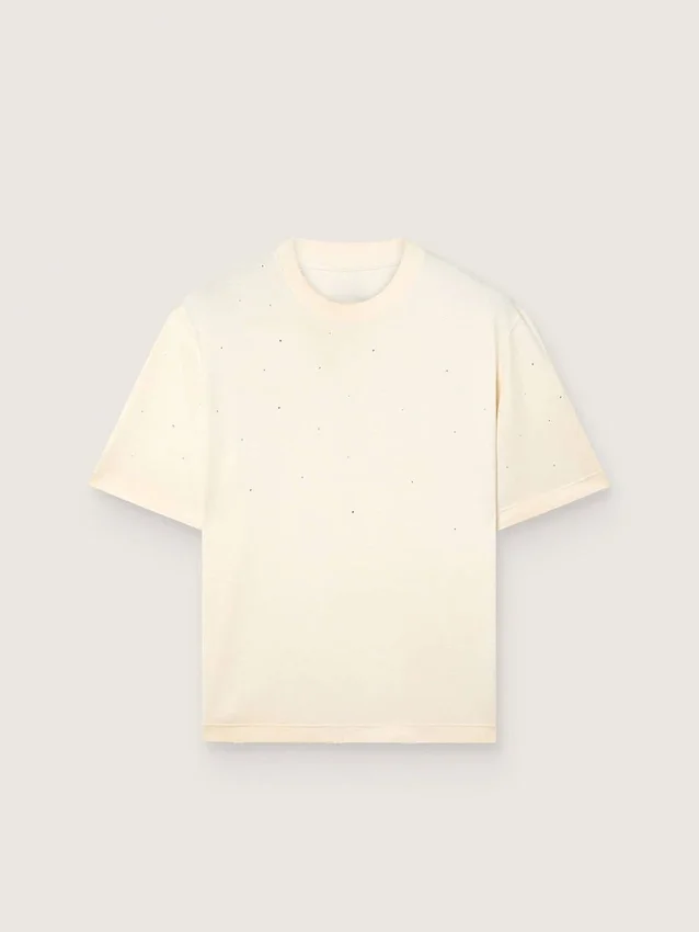 Chemise unisexe « Star » en coton blanc, ornée de cristaux dégradés sur toute la surface et d’un imprimé dans le dos