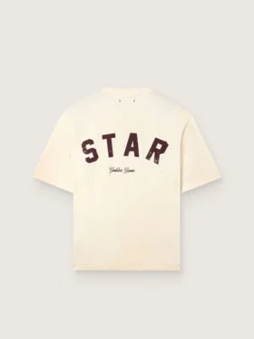 Chemise unisexe « Star » en coton blanc, ornée de cristaux dégradés sur toute la surface et d’un imprimé dans le dos
