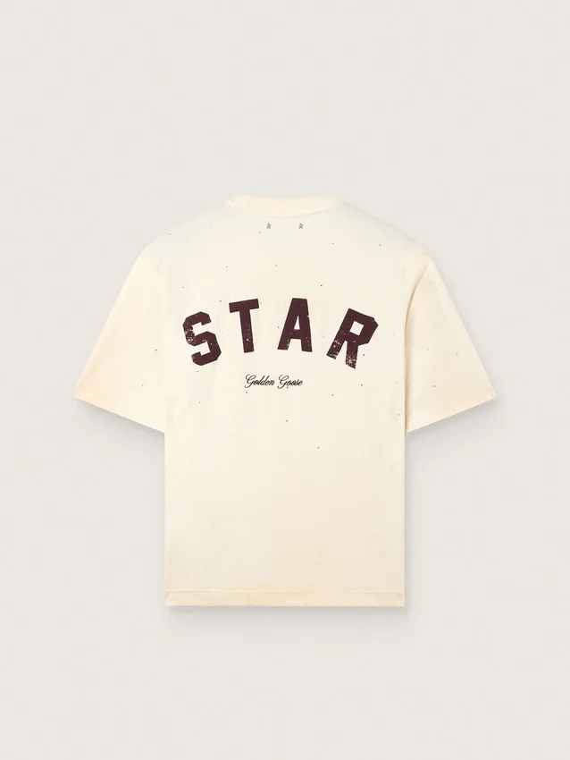 Chemise unisexe « Star » en coton blanc, ornée de cristaux dégradés sur toute la surface et d’un imprimé dans le dos