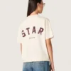 Chemise unisexe « Star » en coton blanc, ornée de cristaux dégradés sur toute la surface et d’un imprimé dans le dos