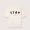 Chemise unisexe Star en coton blanc vintage avec imprimé noir dans le dos