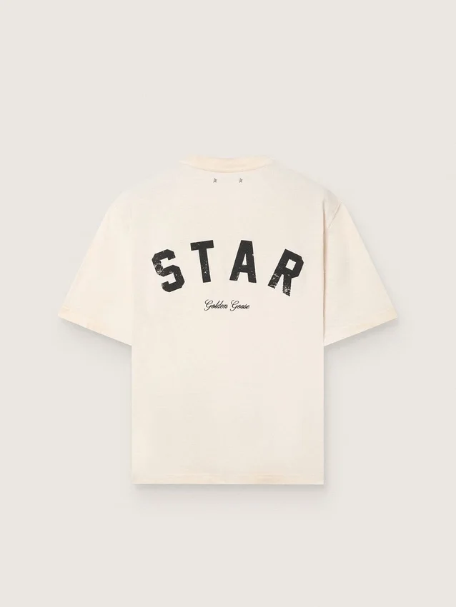 Chemise unisexe Star en coton blanc vintage avec imprimé noir dans le dos