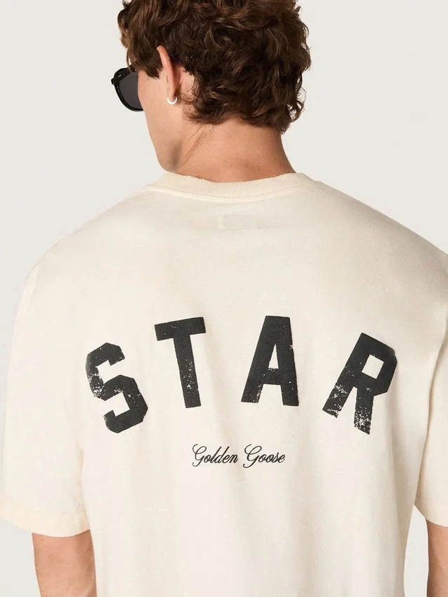 Chemise unisexe Star en coton blanc vintage avec imprimé noir dans le dos