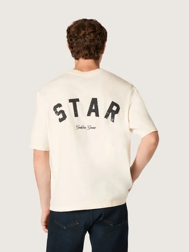 Chemise unisexe Star en coton blanc vintage avec imprimé noir dans le dos