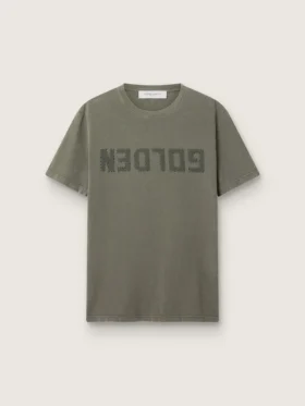 Chemise vert olive pour homme avec inscription dorée