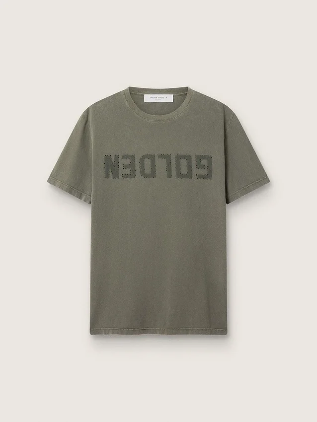Chemise vert olive pour homme avec inscription dorée