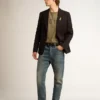 Chemise vert olive pour homme avec inscription dorée