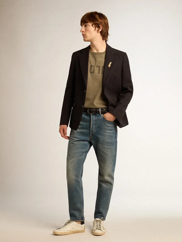 Chemise vert olive pour homme avec inscription dorée