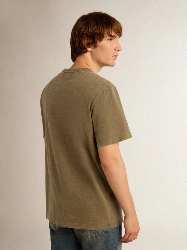 Chemise vert olive pour homme avec inscription dorée